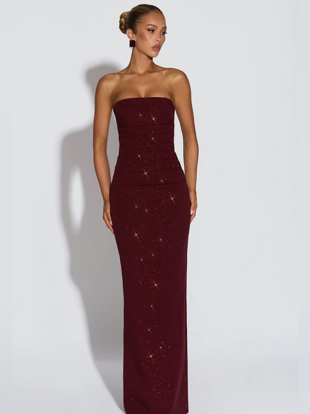 Strapless Sparkle Mermaid Gown in Deep Wine